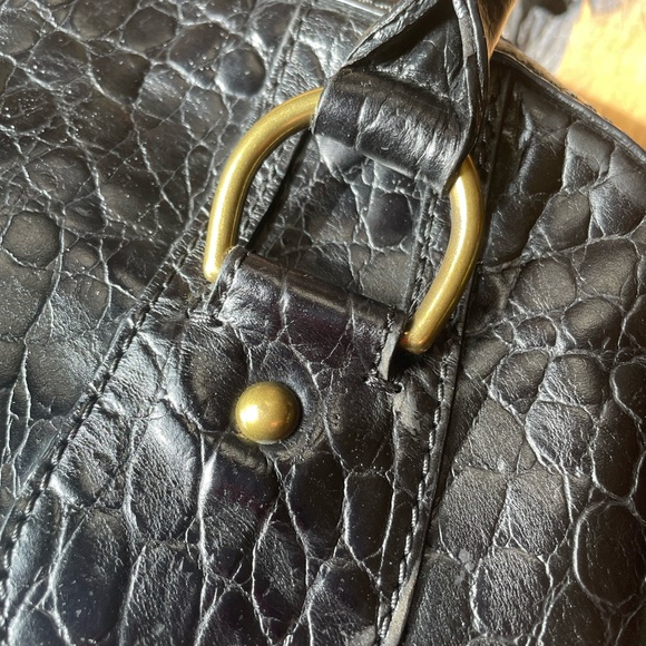 Banana Republic Leather Satchel Bag in Black Crocodile Pattern Brass Details - Picture 14 of 14